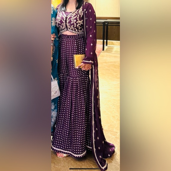 Purple Gharara 3 piece set - Picture 2 of 2